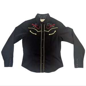 Roper Vintage Black Western Shirt with Guitar Embroidery